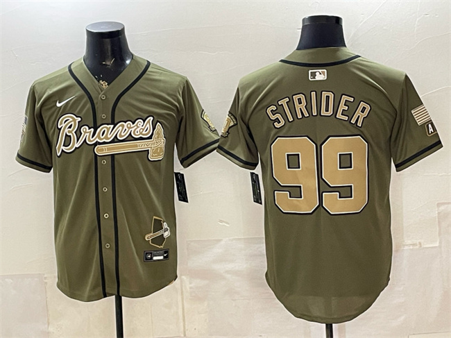 Men's Olive Atlanta Braves #99 Spencer Strider 2026 Armed Forces Day Stitched Baseball Jersey